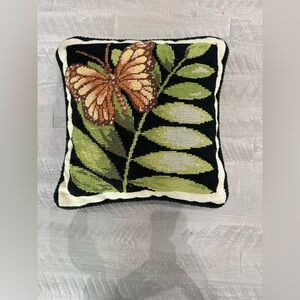 vintage wool needlepoint pillow Monarch Butterfly 14” X 14” Velvet Back